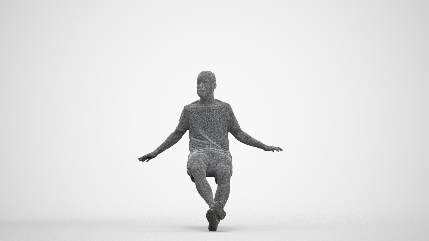 scanned 3D man casual sitting, photogrammetry people for Enscape and V-Ray, three-quarter front view render
