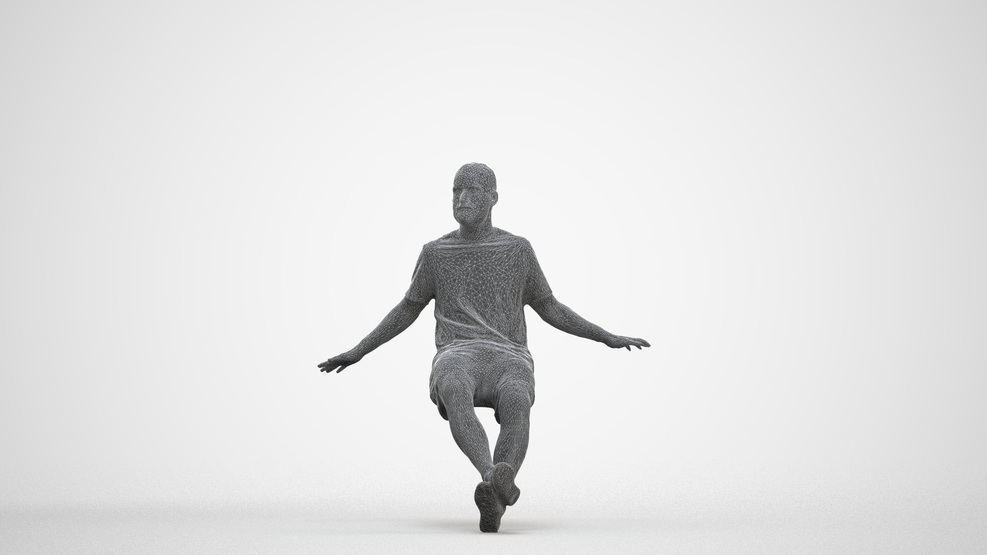 scanned 3D man casual sitting, photogrammetry people for Enscape and V-Ray, three-quarter front view render