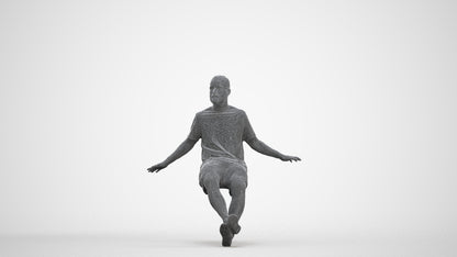 scanned 3D man casual sitting, photogrammetry people for Enscape and V-Ray, three-quarter front view render
