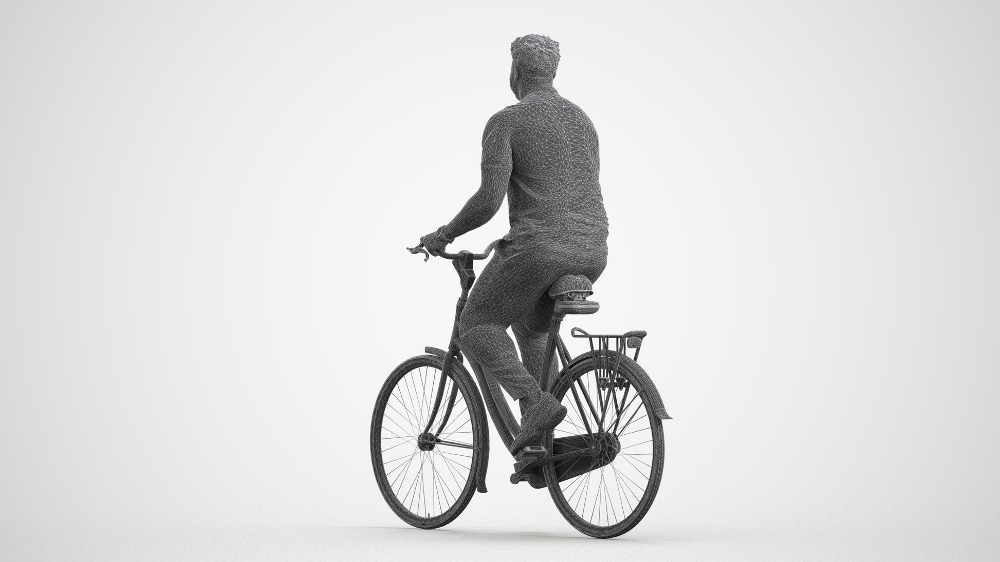 scanned 3D man casual cycling, photogrammetry people for Enscape and V-Ray, wireframe front view