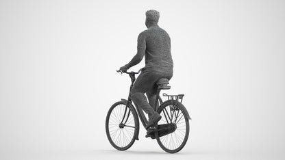 scanned 3D man casual cycling, photogrammetry people for Enscape and V-Ray, wireframe front view