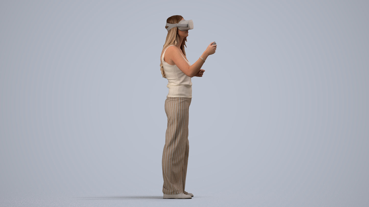 realistic 3D people woman casual standing, render-ready for V-Ray and Corona, FBX OBJ, side view render