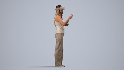 realistic 3D people woman casual standing, render-ready for V-Ray and Corona, FBX OBJ, side view render