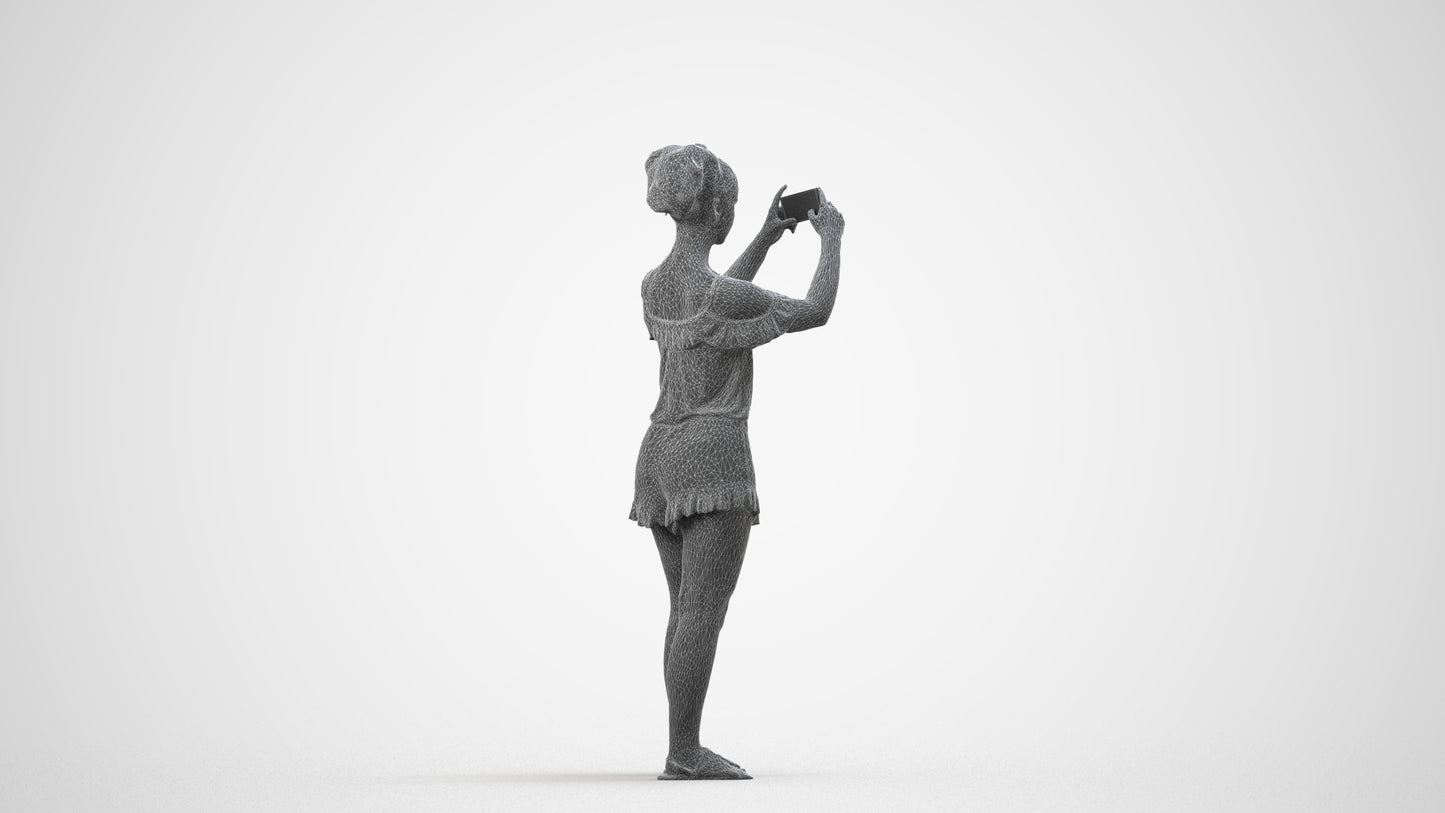 realistic 3D people girl casual kids, render-ready for V-Ray and Corona, FBX OBJ, wireframe side view