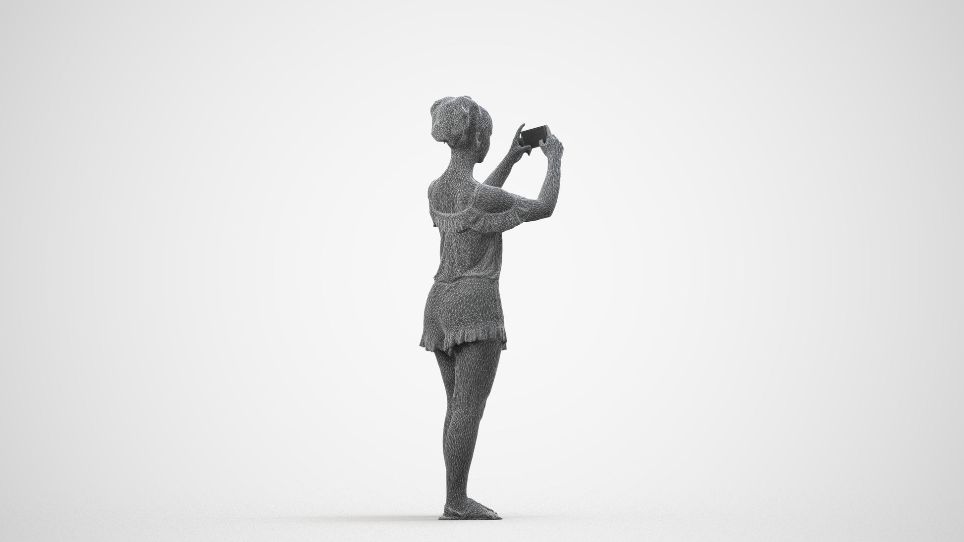 realistic 3D people girl casual kids, render-ready for V-Ray and Corona, FBX OBJ, wireframe side view