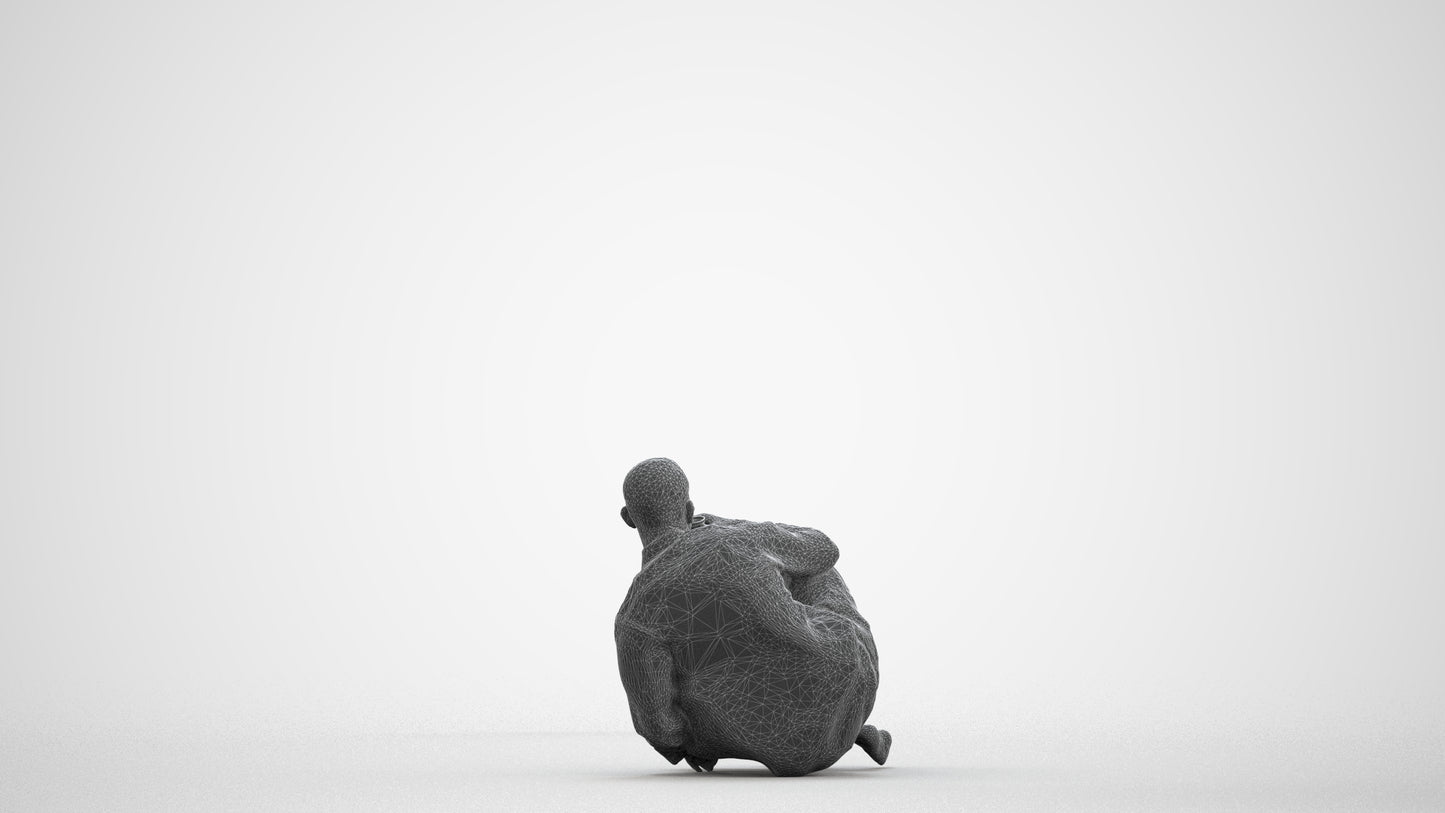 realistic 3D people man sitting, render-ready for V-Ray and Corona, FBX OBJ, wireframe front view