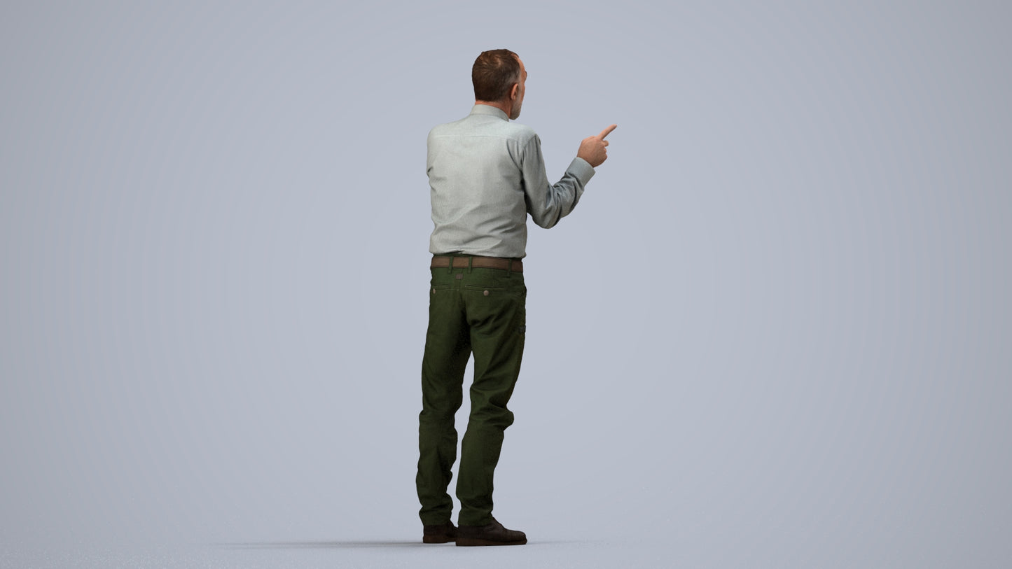 realistic 3D human senior man casual standing, archviz people FBX OBJ for Blender, side view render