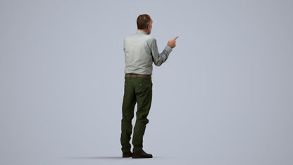 realistic 3D human senior man casual standing, archviz people FBX OBJ for Blender, side view render