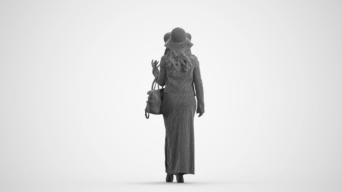 realistic 3D human woman casual standing, archviz people FBX OBJ for Blender, wireframe front view