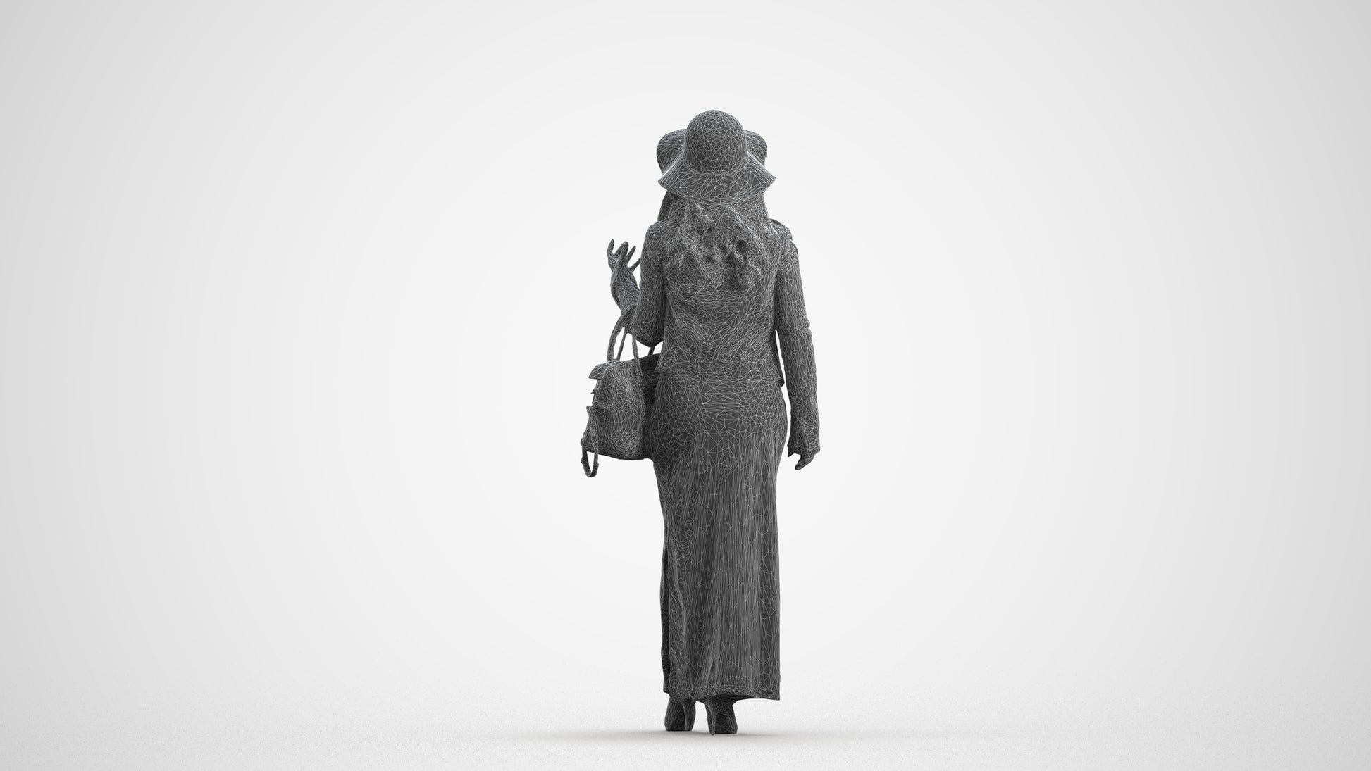 realistic 3D human woman casual standing, archviz people FBX OBJ for Blender, wireframe front view