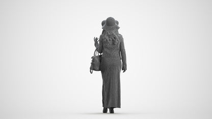 realistic 3D human woman casual standing, archviz people FBX OBJ for Blender, wireframe front view
