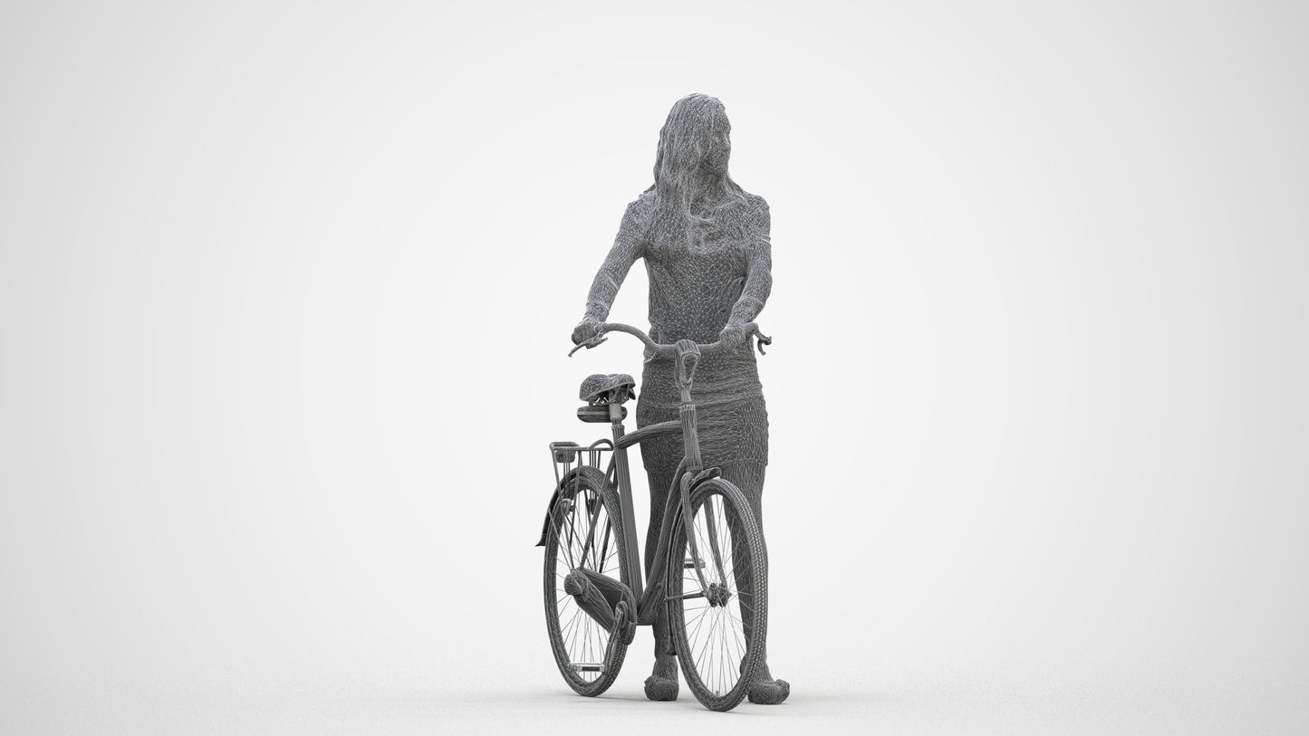 3D people model woman business cycling, scanned human for 3ds Max rendering, three-quarter front view render