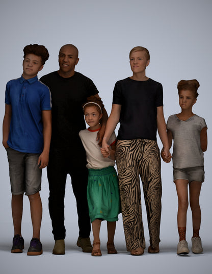 realistic 3D girl casual kids, scanned archviz people for Blender and 3ds Max