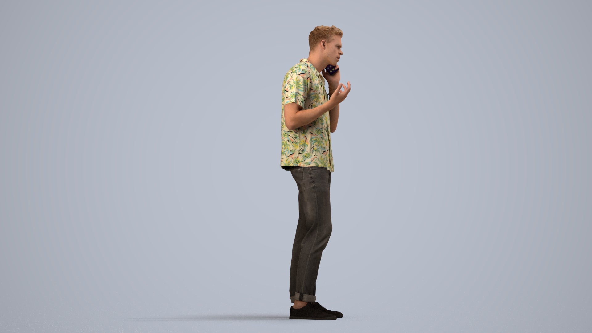 photogrammetry 3D man casual standing, realistic human model archviz FBX, side view render