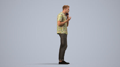 photogrammetry 3D man casual standing, realistic human model archviz FBX, side view render