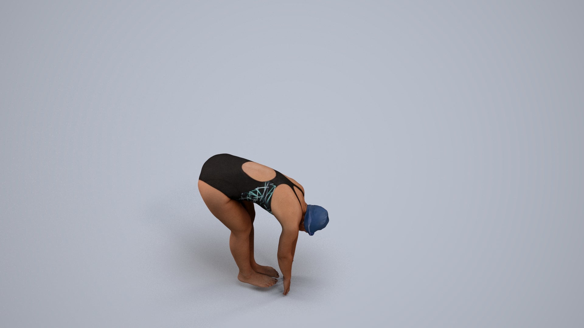 photogrammetry 3D woman sport pool, realistic human model archviz FBX, back view render