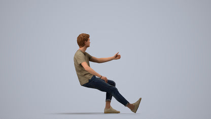 3D people model man casual sitting, scanned human for 3ds Max rendering, side view render