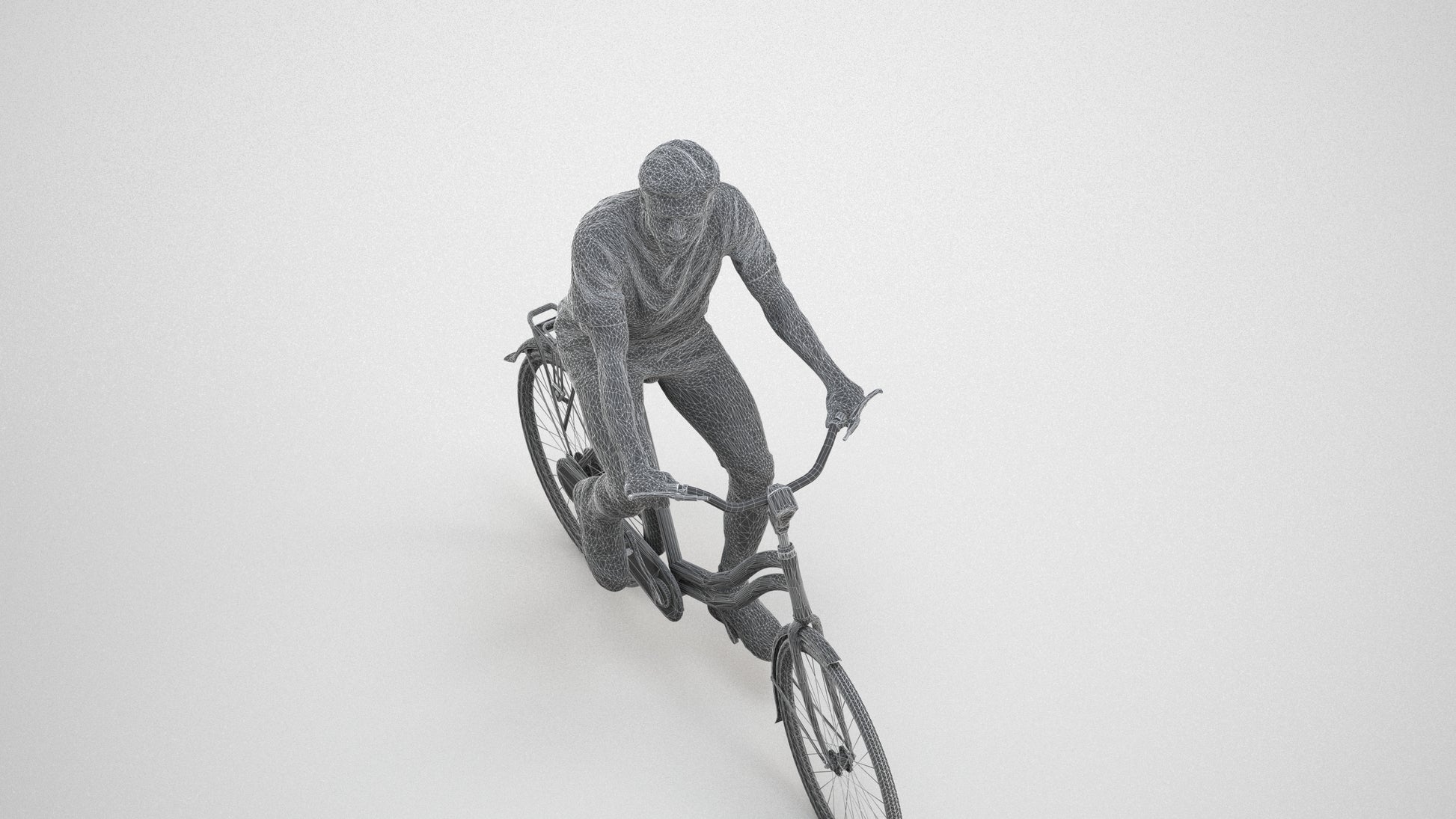 realistic 3D people man casual cycling, render-ready for V-Ray and Corona, FBX OBJ, wireframe three-quarter view