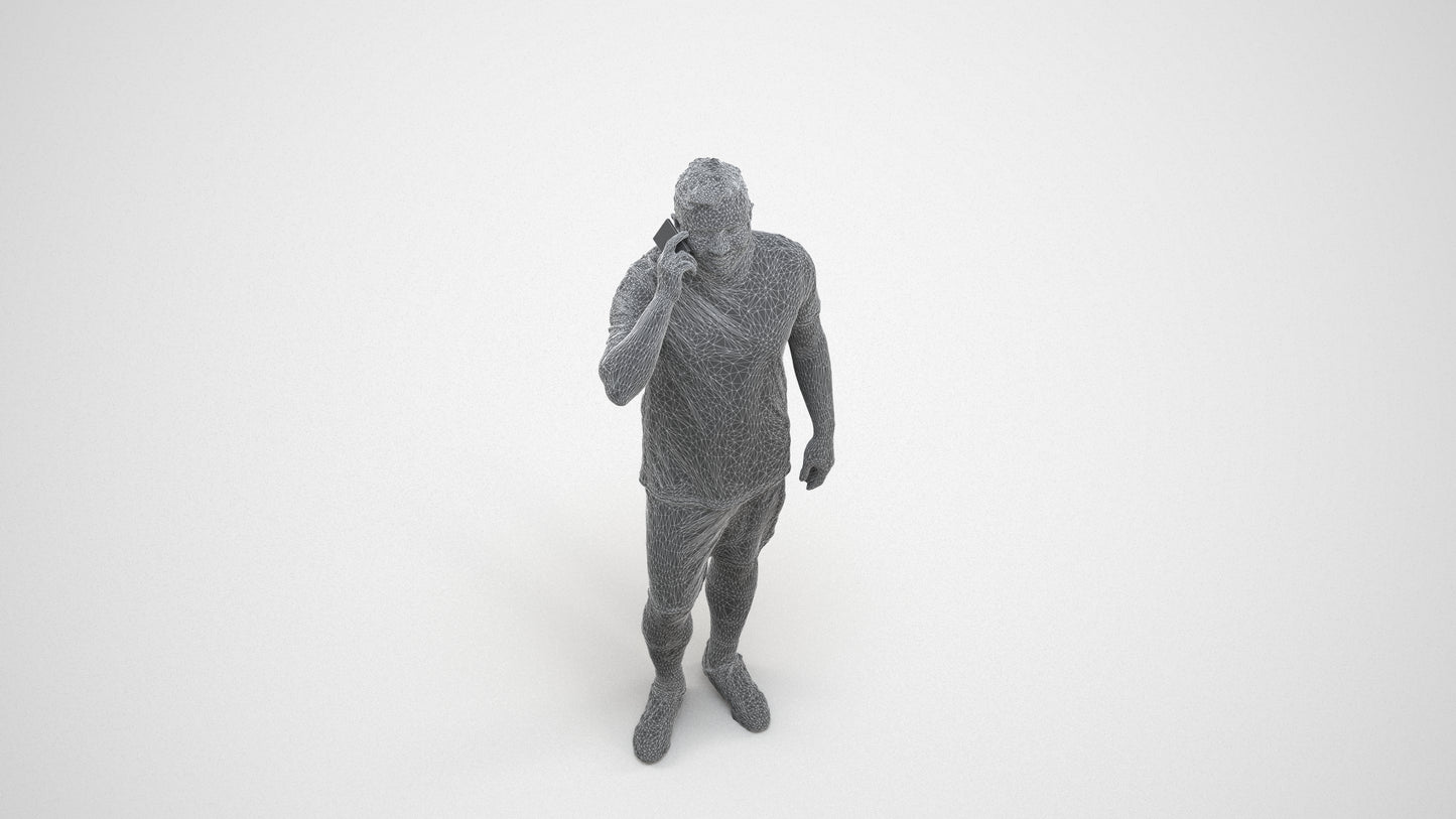 3D scanned man sport, photorealistic archviz people for Enscape and SketchUp, wireframe three-quarter view