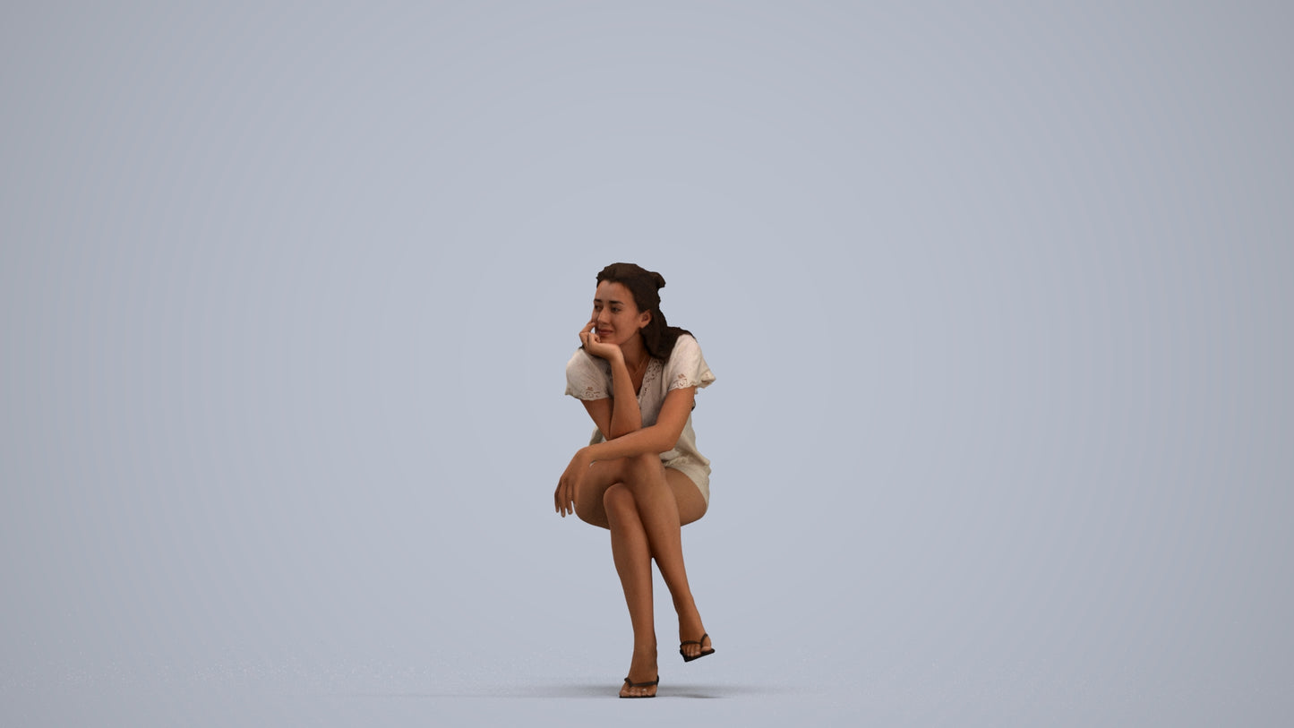 realistic 3D human woman casual sitting, archviz people FBX OBJ for Blender, standing pose render