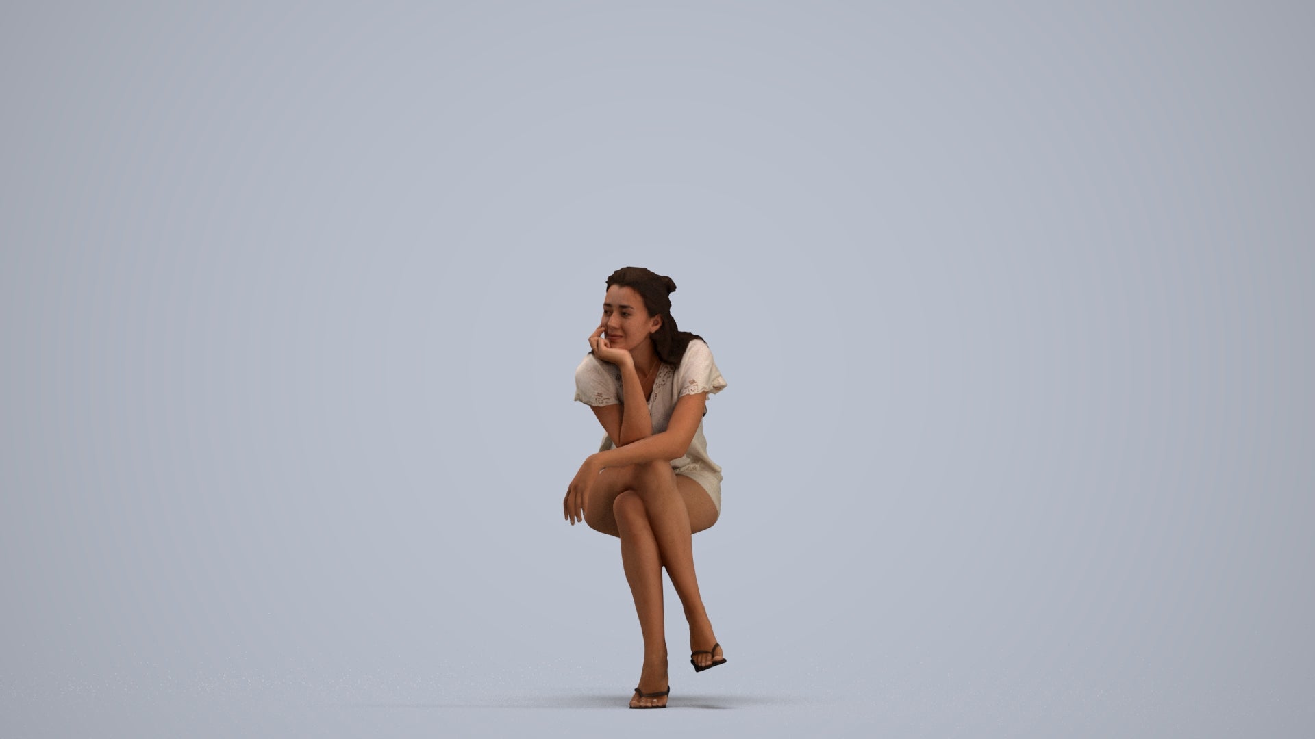 realistic 3D human woman casual sitting, archviz people FBX OBJ for Blender, standing pose render