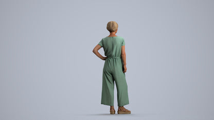 3D people model senior woman casual standing, scanned human for 3ds Max rendering, front view render