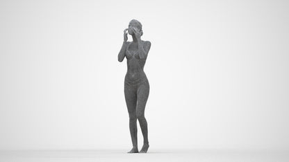 realistic 3D human woman bathroom, archviz people FBX OBJ for Blender, wireframe back view