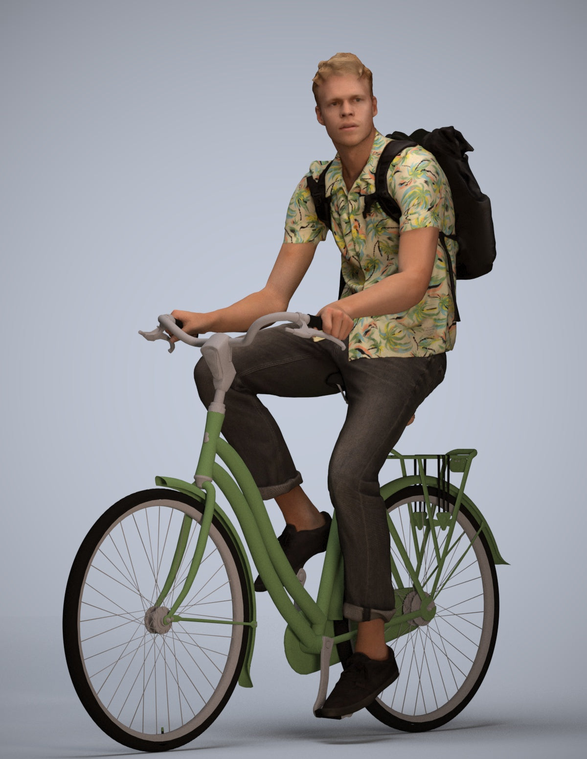 3D people model man casual cycling, scanned human for 3ds Max rendering