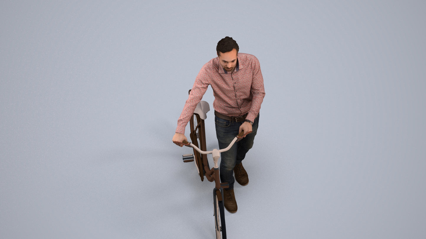 scanned 3D man casual cycling, photogrammetry people for Enscape and V-Ray, back view render
