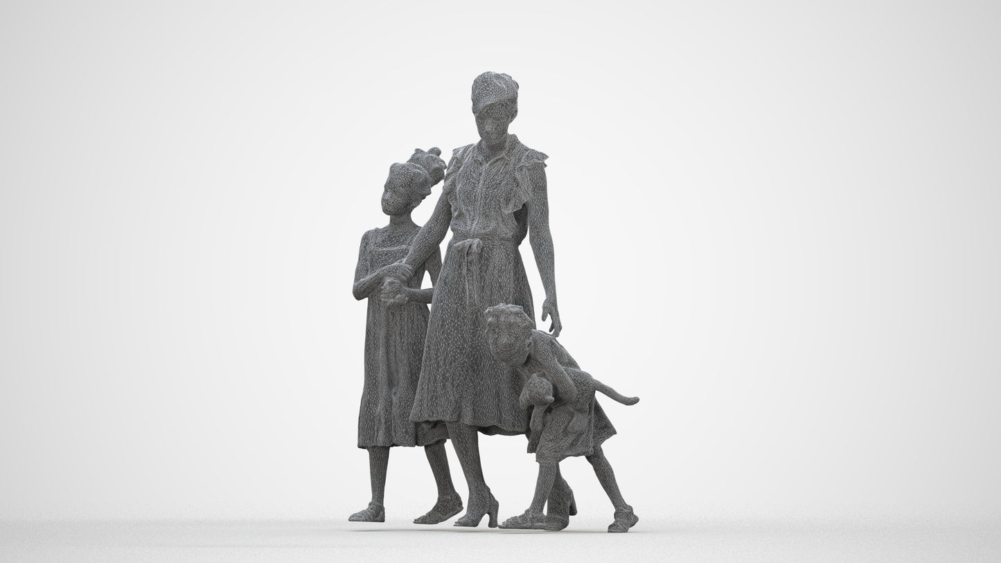 3D human model girl casual kids, photogrammetry scanned person for archviz, wireframe back view