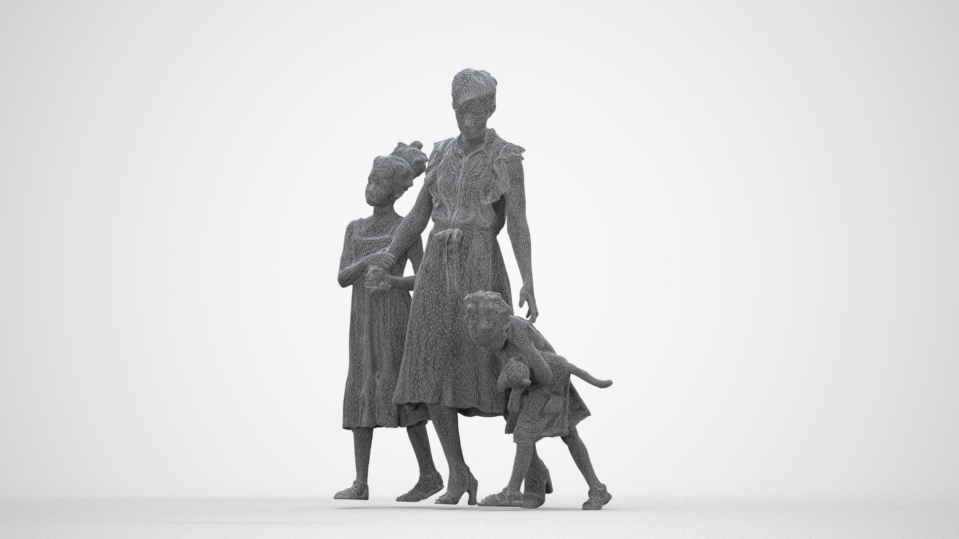 3D human model girl casual kids, photogrammetry scanned person for archviz, wireframe back view