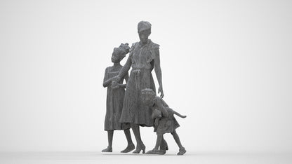 3D human model girl casual kids, photogrammetry scanned person for archviz, wireframe back view