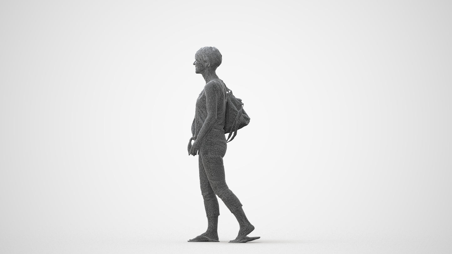realistic 3D human senior woman walking, archviz people FBX OBJ for Blender, square thumbnail