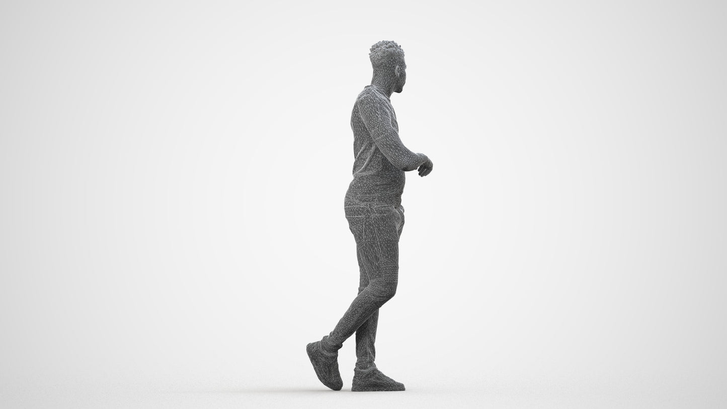 scanned 3D man casual standing, photogrammetry people for Enscape and V-Ray, wireframe side view