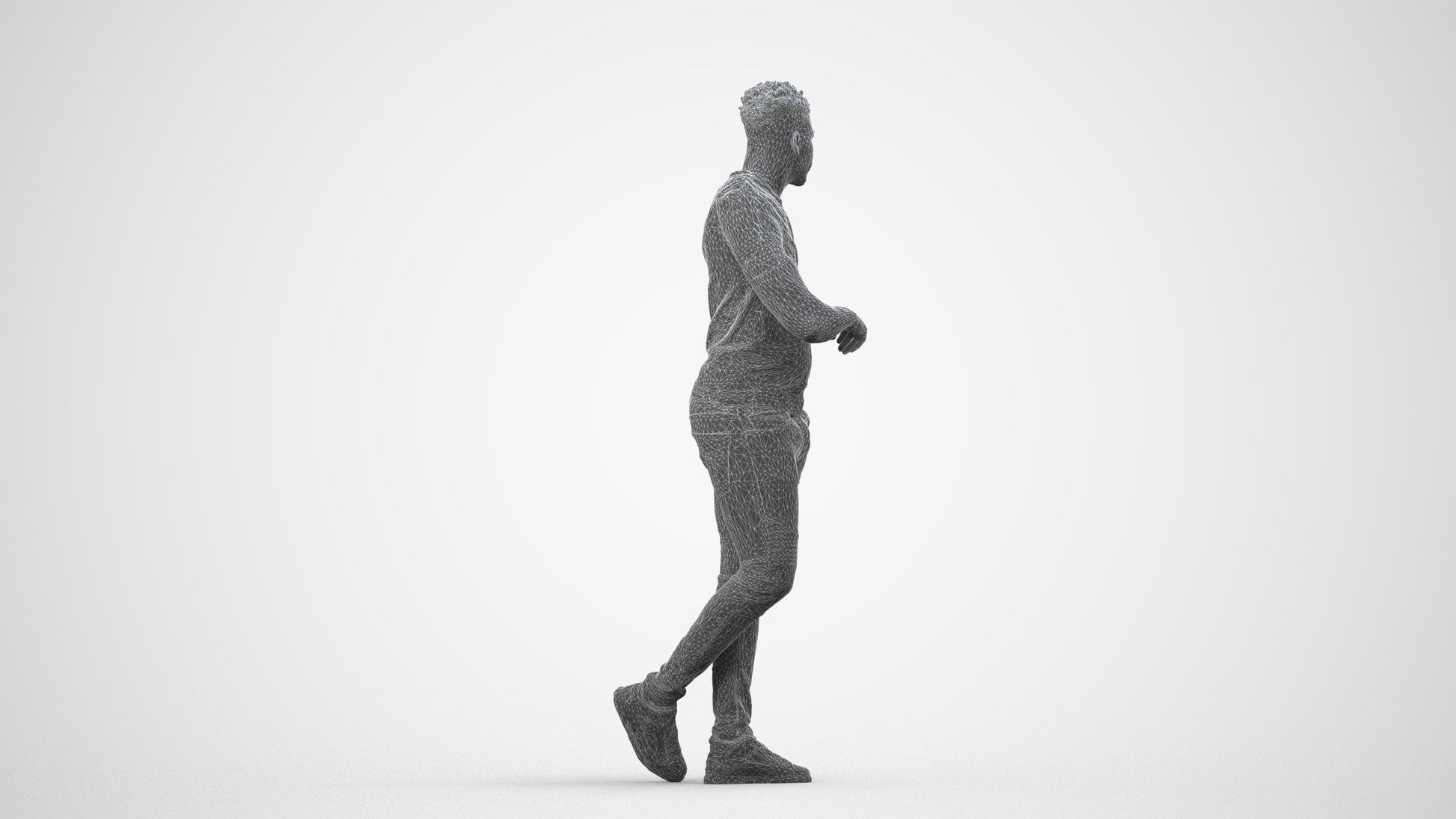 scanned 3D man casual standing, photogrammetry people for Enscape and V-Ray, wireframe side view
