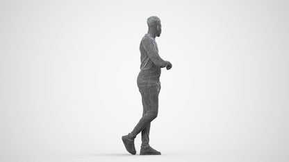 scanned 3D man casual standing, photogrammetry people for Enscape and V-Ray, wireframe side view