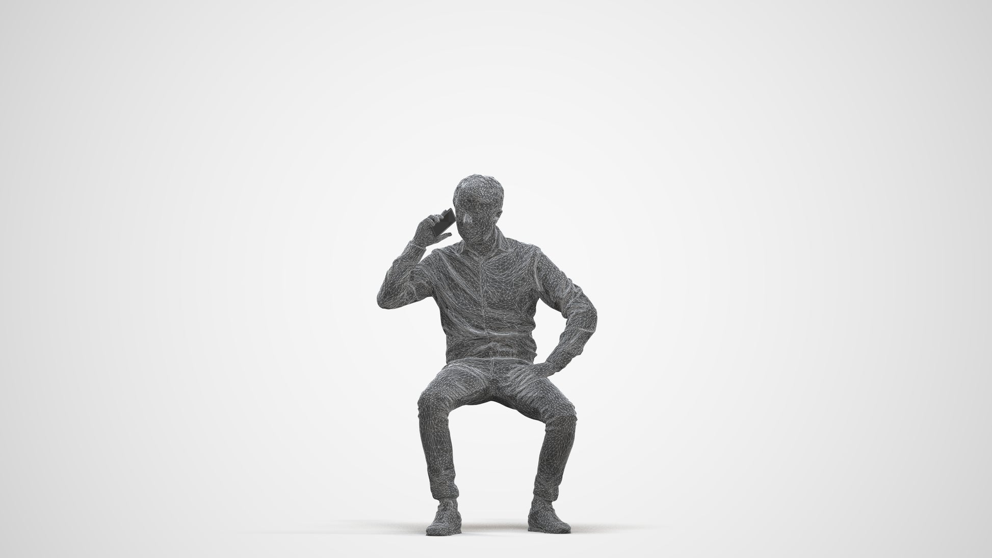 realistic 3D man business sitting, scanned archviz people for Blender and 3ds Max, three-quarter front view render