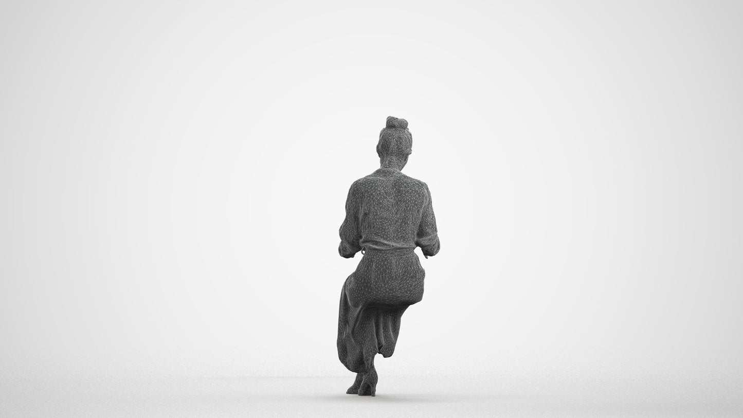 realistic 3D people woman casual sitting, render-ready for V-Ray and Corona, FBX OBJ, wireframe front view