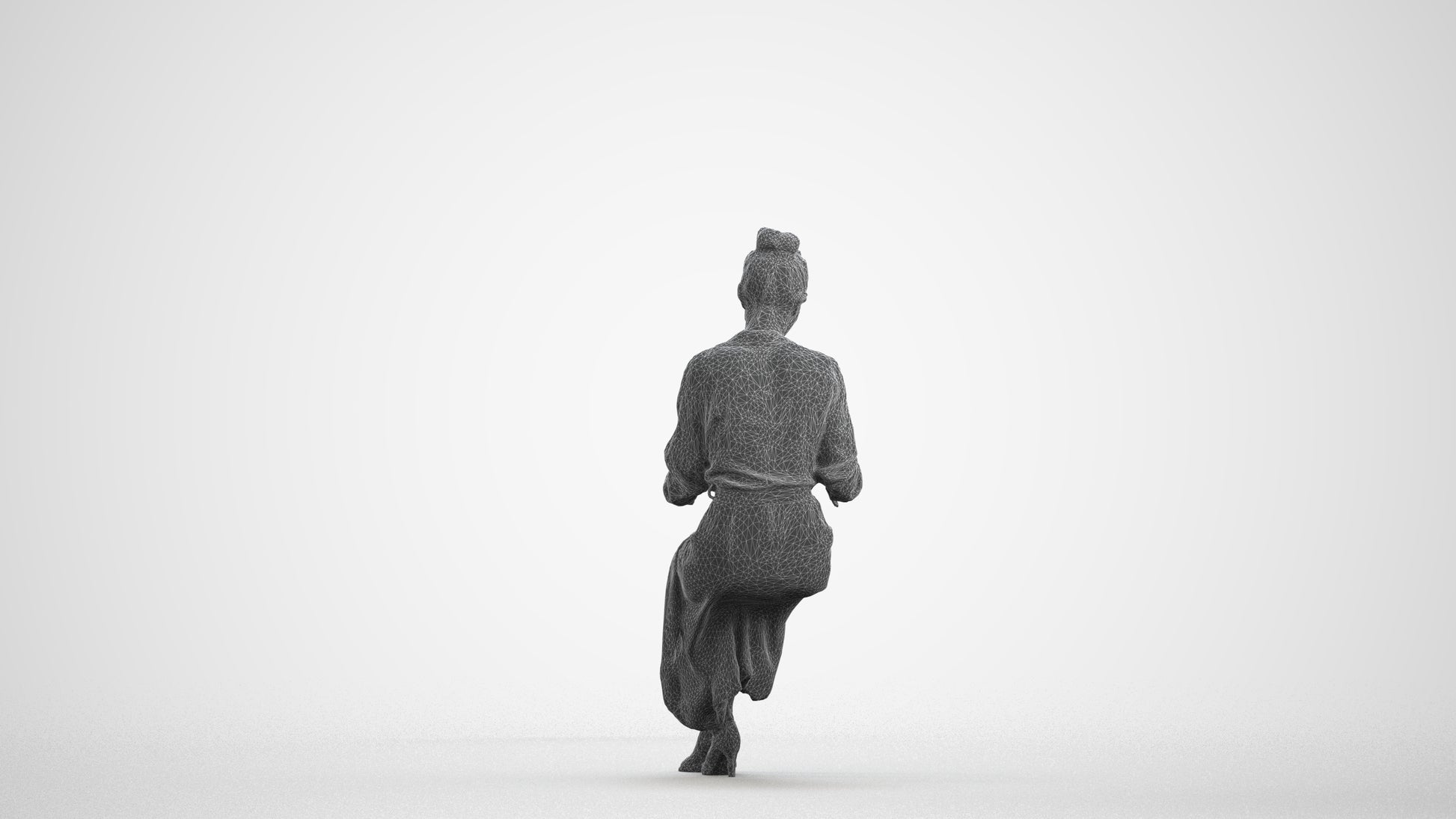realistic 3D people woman casual sitting, render-ready for V-Ray and Corona, FBX OBJ, wireframe front view
