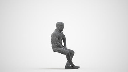 scanned 3D man casual sitting, photogrammetry people for Enscape and V-Ray, wireframe side view