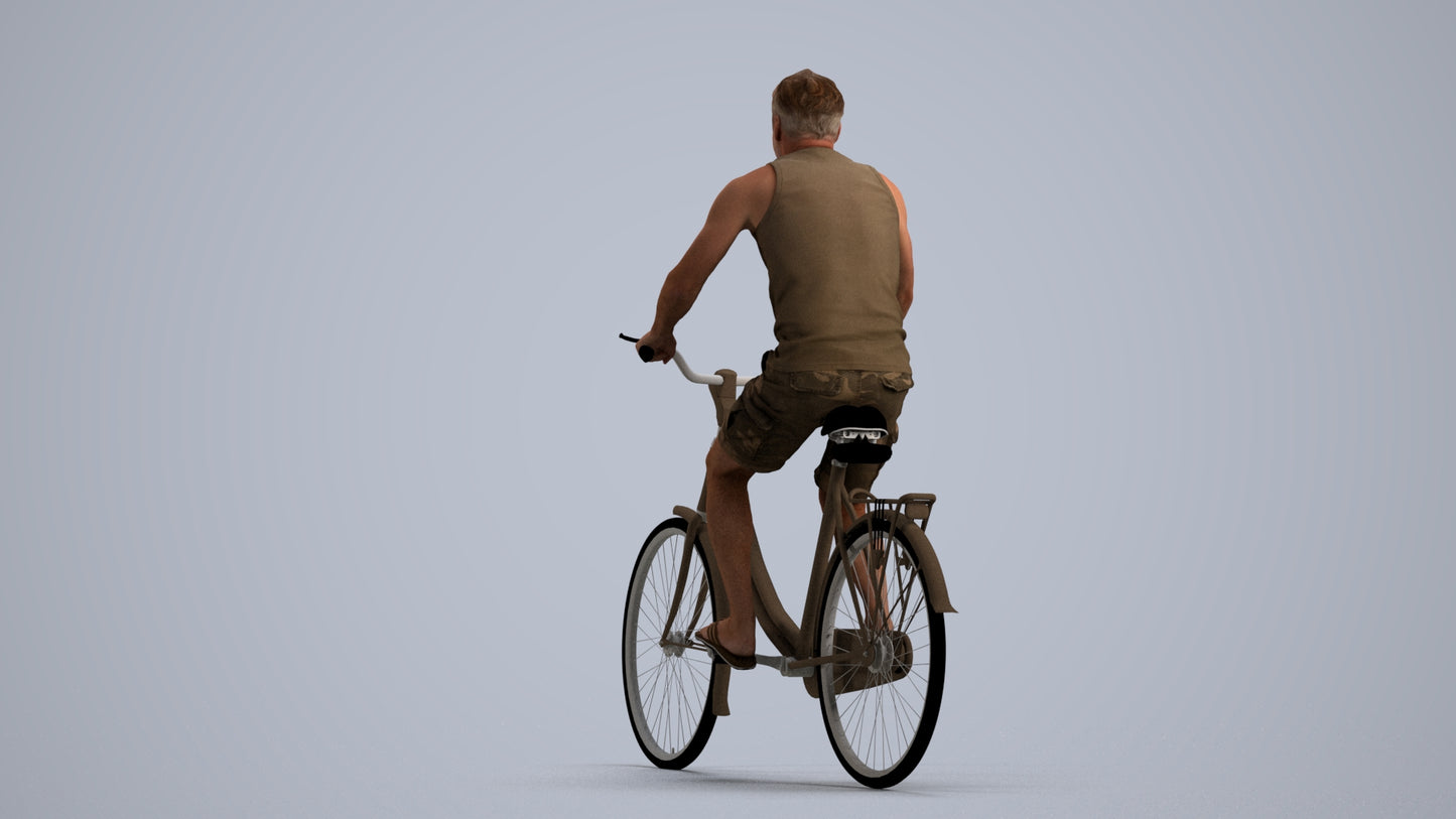 scanned 3D man casual cycling, photogrammetry people for Enscape and V-Ray, front view render