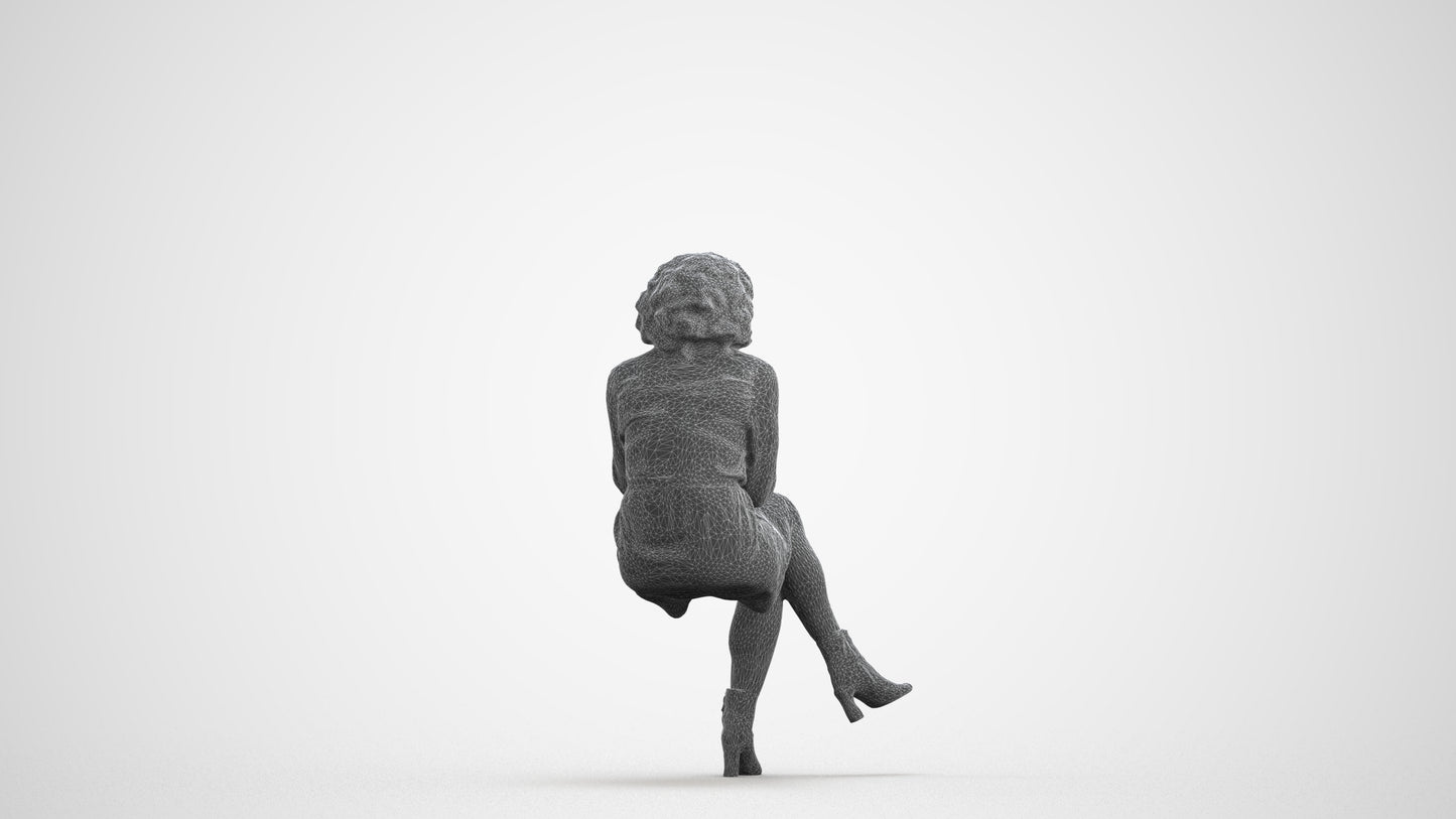 realistic 3D people woman casual sitting, render-ready for V-Ray and Corona, FBX OBJ, wireframe front view