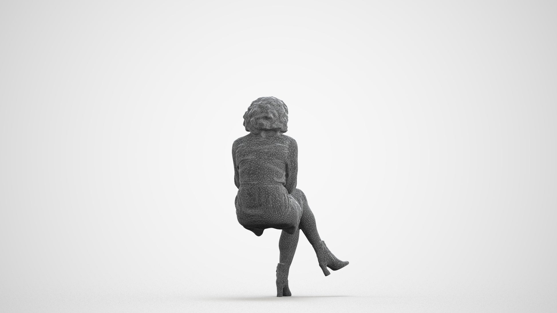 realistic 3D people woman casual sitting, render-ready for V-Ray and Corona, FBX OBJ, wireframe front view