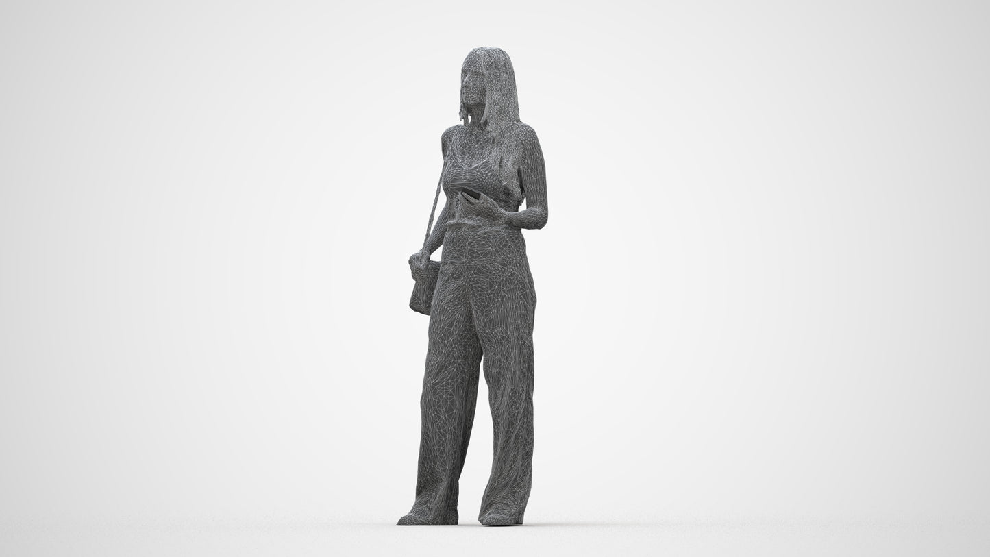 realistic 3D people woman casual standing, render-ready for V-Ray and Corona, FBX OBJ, wireframe back view