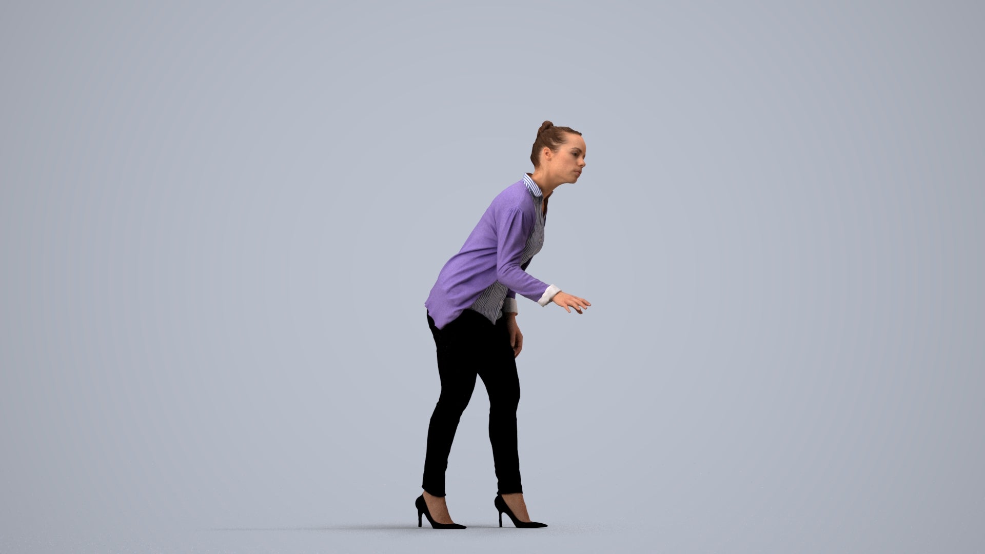3D people model woman business standing, scanned human for 3ds Max rendering, side view render