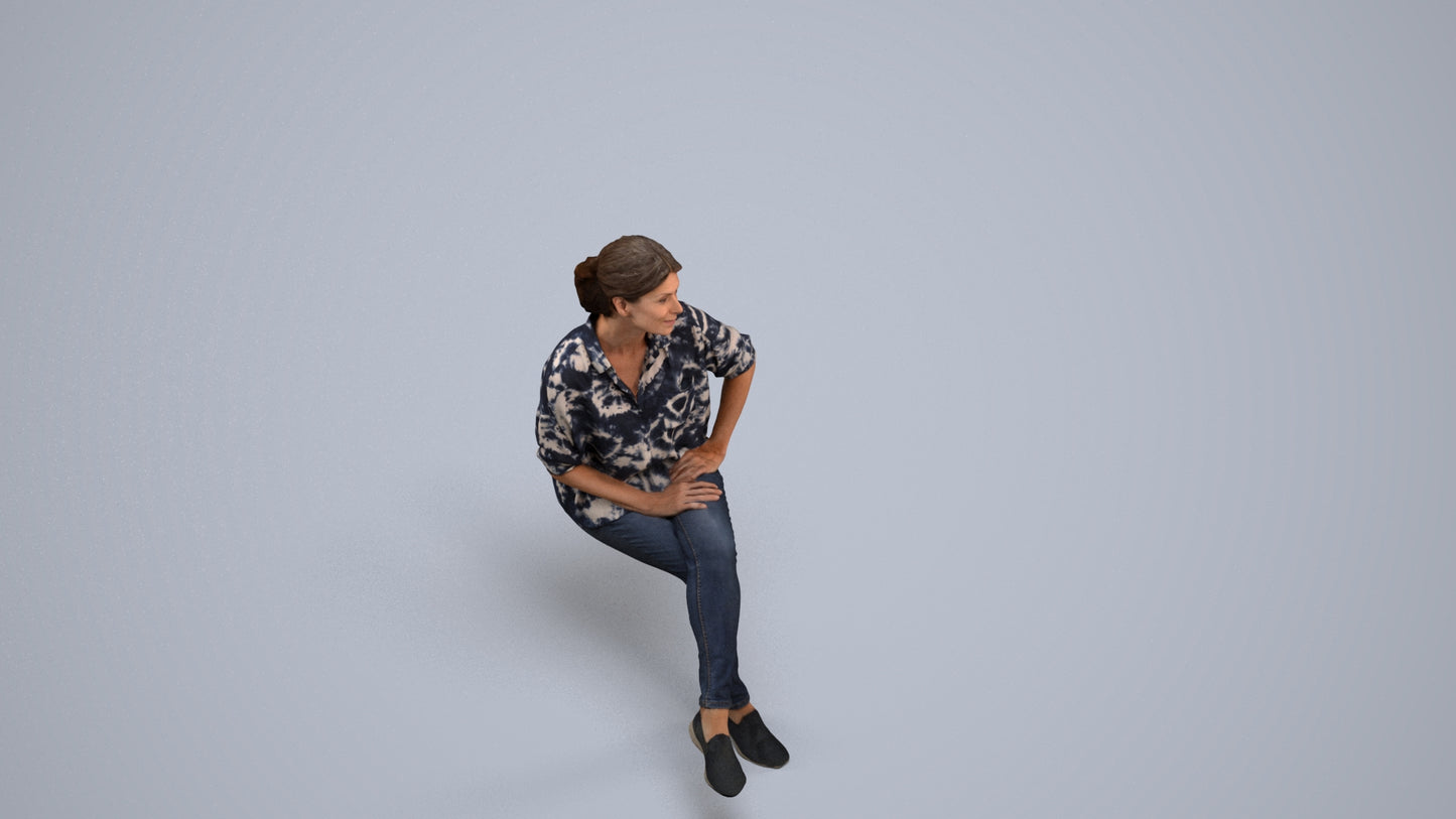 3D scanned woman sitting casual, photorealistic archviz people for Enscape and SketchUp, back view render