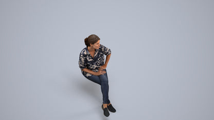 3D scanned woman sitting casual, photorealistic archviz people for Enscape and SketchUp, back view render