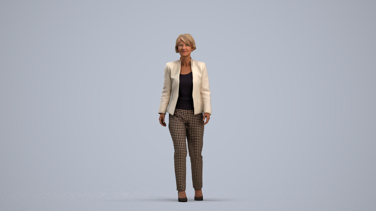 3D people model senior woman business walking, scanned human for 3ds Max rendering, standing pose render