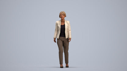 3D people model senior woman business walking, scanned human for 3ds Max rendering, standing pose render