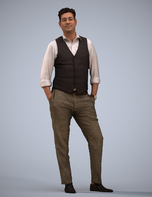 3D scanned man standing business, photorealistic archviz people for Enscape and SketchUp